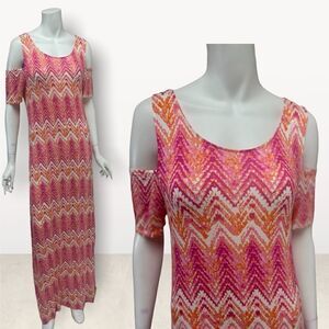 Design History Cold Shoulder Bright Colors Maxi Dress